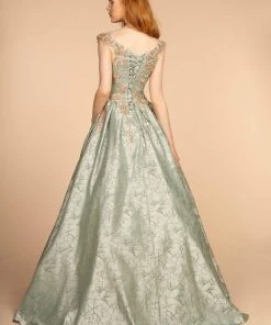 GLS By Gloria - GL2540 Floral Embroidered Deep V-neck Ballgown 7 GLS By Gloria - GL2540 Floral Embroidered Deep V-neck Ballgown