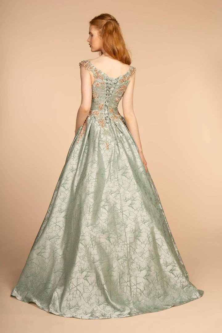 GLS By Gloria - GL2540 Floral Embroidered Deep V-neck Ballgown 4 GLS By Gloria - GL2540 Floral Embroidered Deep V-neck Ballgown