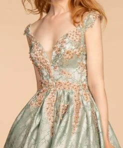 GLS By Gloria - GL2540 Floral Embroidered Deep V-neck Ballgown 8 GLS By Gloria - GL2540 Floral Embroidered Deep V-neck Ballgown