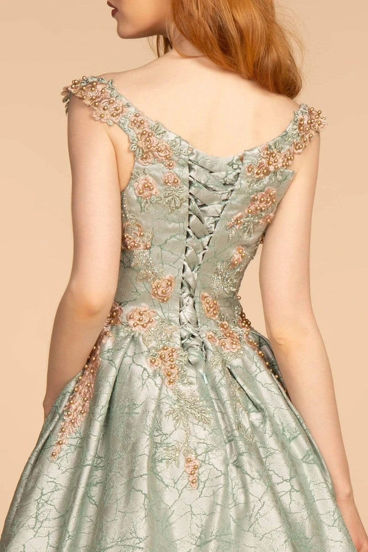 GLS By Gloria - GL2540 Floral Embroidered Deep V-neck Ballgown 6 GLS By Gloria - GL2540 Floral Embroidered Deep V-neck Ballgown