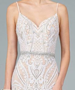 GLS By Gloria - GL2930 V-Neck Glitter Mesh Trumpet Dress