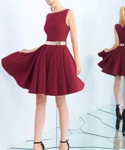 Ieena Duggal - 25607i Sleeveless Metal Belted Dress Cocktail Dresses