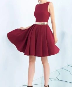 Ieena Duggal - 25607i Sleeveless Metal Belted Dress Cocktail Dresses