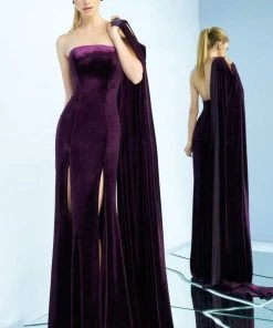 Ieena Duggal - 25646i Strapless Sheath With High Halter Cape