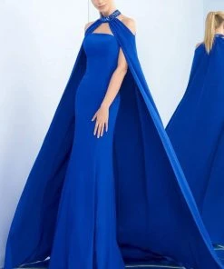 Ieena Duggal - 25647I Embellished Choker Caped Sheath Gown