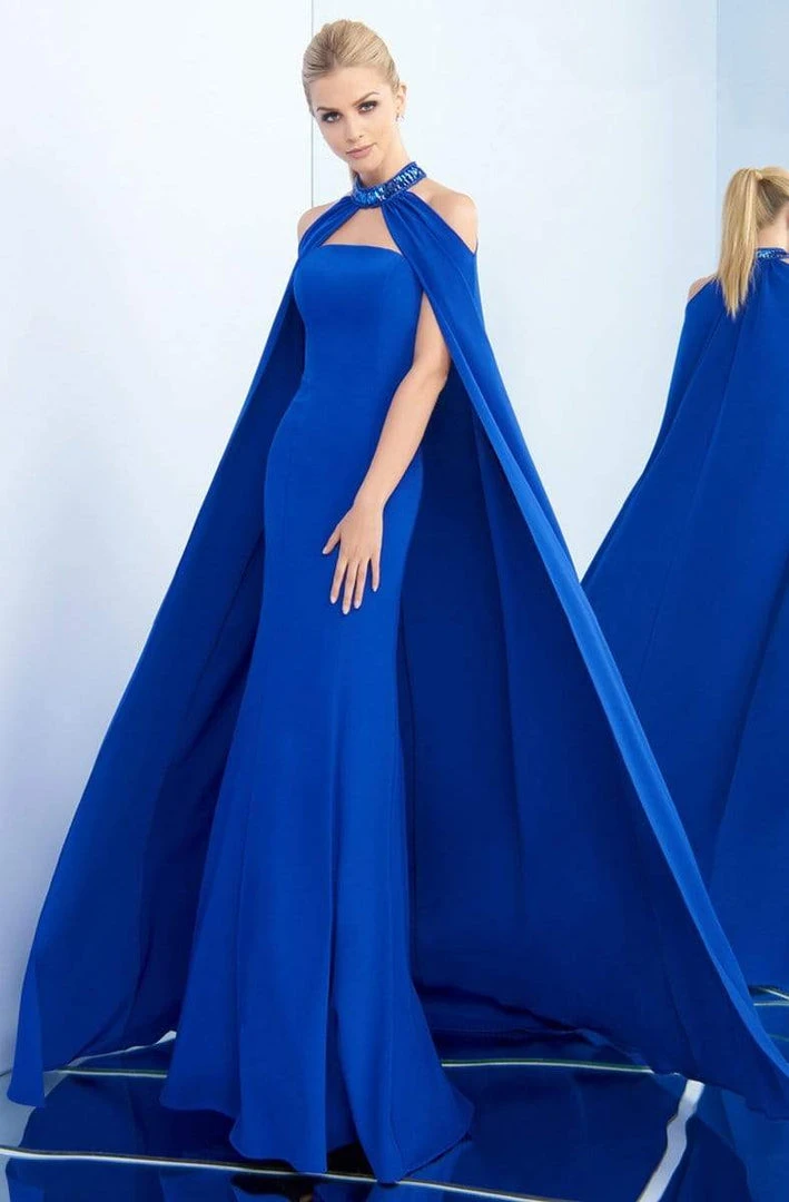 Ieena Duggal - 25647I Embellished Choker Caped Sheath Gown 3 Ieena Duggal - 25647I Embellished Choker Caped Sheath Gown