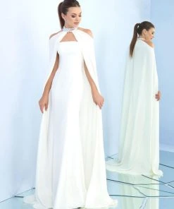 Ieena Duggal - 25647I Embellished Choker Caped Sheath Gown 8 Ieena Duggal - 25647I Embellished Choker Caped Sheath Gown