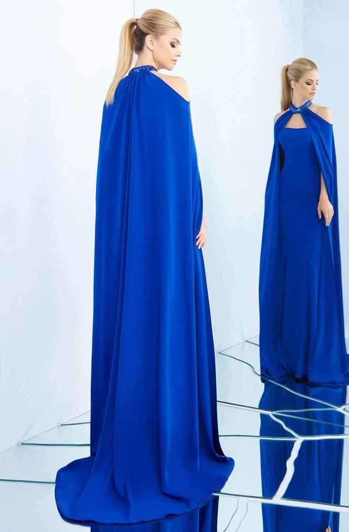 Ieena Duggal - 25647I Embellished Choker Caped Sheath Gown 4 Ieena Duggal - 25647I Embellished Choker Caped Sheath Gown