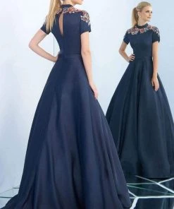 Ieena Duggal - 25809I High Collar Embellished Satin Ballgown 7 Ieena Duggal - 25809I High Collar Embellished Satin Ballgown