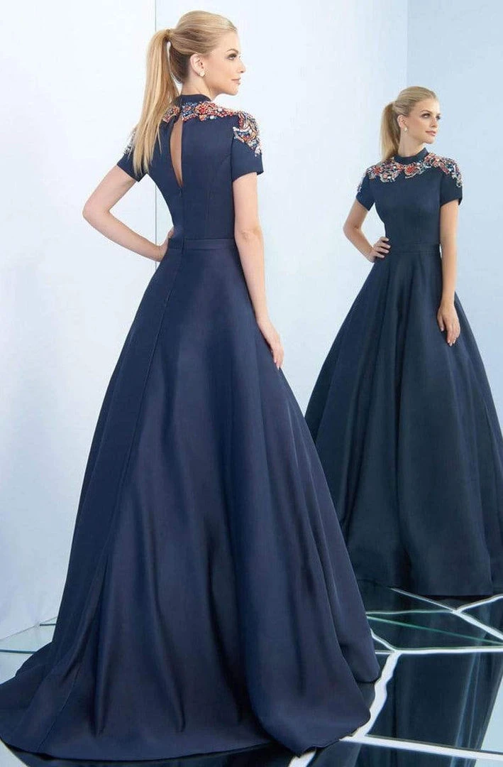 Ieena Duggal - 25809I High Collar Embellished Satin Ballgown 4 Ieena Duggal - 25809I High Collar Embellished Satin Ballgown