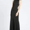 Ieena Duggal - 25933I Pearl Accent Long Black Evening Dress