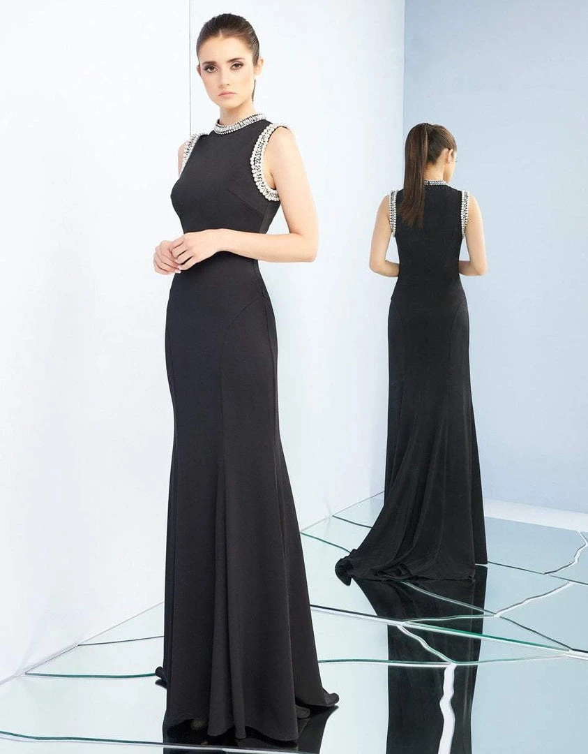Ieena Duggal - 25933I Pearl Accent Long Black Evening Dress 4 Ieena Duggal - 25933I Pearl Accent Long Black Evening Dress