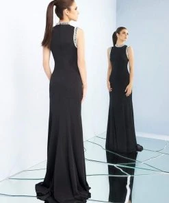Ieena Duggal - 25933I Pearl Accent Long Black Evening Dress 7 Ieena Duggal - 25933I Pearl Accent Long Black Evening Dress