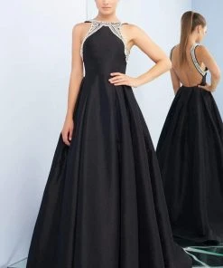 Ieena Duggal - 26014I Pearl Beaded Halter Pleated Ballgown