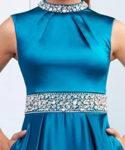 Ieena Duggal - 26063I Bejeweled High Neck Glossy A-Line Gown 5 Ieena Duggal - 26063I Bejeweled High Neck Glossy A-Line Gown