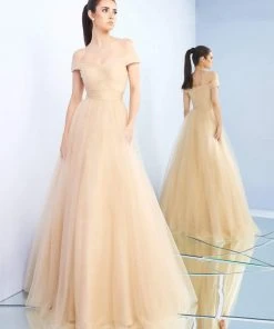 Ieena Duggal - 48778I Tulle Off Shoulder A-Line Evening Gown