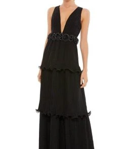 Formal Gowns Ieena Duggal - Sleeveless Tiered A-Line Evening Dress 49281 - 1 Pc Blk In Size 10 Available