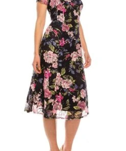 Ignite Evenings - 9112167 Floral Printed Bateau Neck A-line Dress Cocktail Dresses 9 Ignite Evenings - 9112167 Floral Printed Bateau Neck A-line Dress Cocktail Dresses