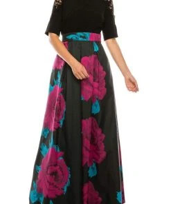 Ignite Evenings - IG3874 Lace Jewel Neck Floral Print A-line Gown Formal Gowns 8 Ignite Evenings - IG3874 Lace Jewel Neck Floral Print A-line Gown Formal Gowns