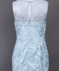 Ignite Evenings - Illusion Shoulders Embellished Trumpet Gown 3530 - 1 Pc Ice Blue In Size 12 Available Formal Gowns