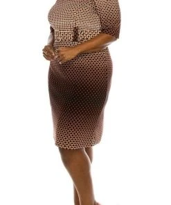 ILE Clothing - OTP259S1XL1 Polkadot Print Belted Sheath Dress Cocktail Dresses