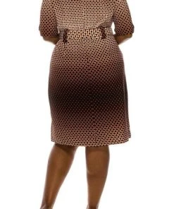 ILE Clothing - OTP259S1XL1 Polkadot Print Belted Sheath Dress Cocktail Dresses