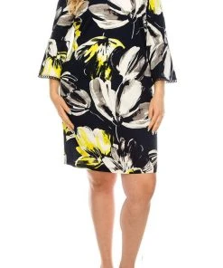 Plus Size Dresses ILE Clothing - SCP5901B Floral Printed Bateau Dress 16 Plus Size Dresses ILE Clothing - SCP5901B Floral Printed Bateau Dress