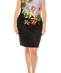 ILE Clothing - SCP891 Floral Printed Sheath Short Dress Plus Size Dresses