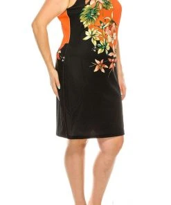 ILE Clothing - SCP891 Floral Printed Sheath Short Dress Plus Size Dresses