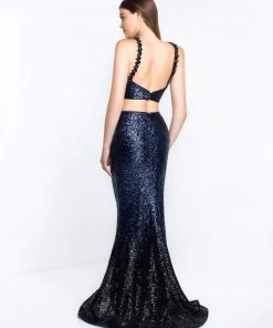 Blush By Alexia Designs Intrigue - 452 Shimmering Sequined Halter Two Piece Gown Formal Gowns