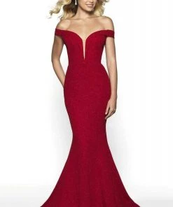 Blush By Alexia Designs Formal Gowns Intrigue By Blush - 519 Off-Shoulder Glitter Jersey Mermaid Dress