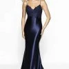 Blush By Alexia Designs Formal Gowns Intrigue By Blush - 529 Beaded Lace Appliqued Top Satin Evening Gown - 1 Pc Navy In Size 10 Available