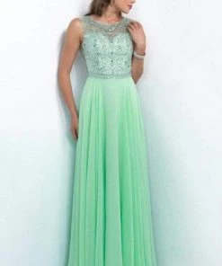 Blush By Alexia Designs Intrigue - Illusion Scoop Neckline Ornate Crystal A-line Dress 152