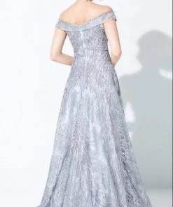 Ivonne D - 220D24 Embroidered Off-Shoulder Evening Gown - 1 Pc Silver Gray In Size 10 Available Formal Gowns