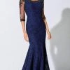 Formal Gowns Ivonne D By Mon Cheri – 221D52 Embroidered Bateau Neck Evening Dress - 1 Pc Navy In Size 8 Available