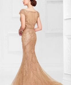 Ivonne D By Mon Cheri - Embellished Cap Sleeved Mermaid Gown 117D66 - 1 Pc Apricot In Size 20 Available Mother Of The Bride