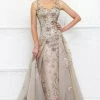 Ivonne D For Mon Cheri - Floral Embroidered A-Line Dress 118D03 - 1 PC Taupe/Aqua In Size 4 Available Formal Gowns