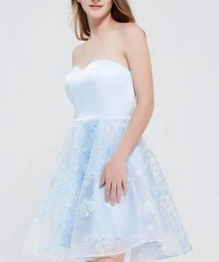 J'Adore Dresses - Sweetheart Floral Cocktail Dress J20082 - 1 Pc Blue In Size 6 Available