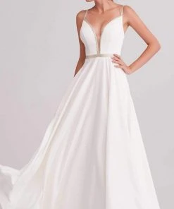 Formal Gowns J'Adore Dresses - J15004 Deep V Neck Satin A-line Gown