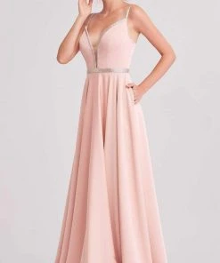 Formal Gowns J'Adore Dresses - J15004 Deep V Neck Satin A-line Gown