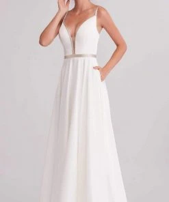Formal Gowns J'Adore Dresses - J15004 Deep V Neck Satin A-line Gown