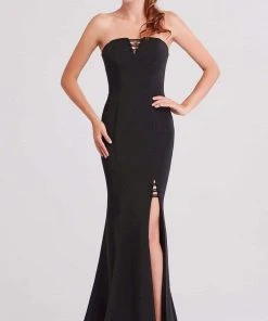 J'Adore Dresses - J15009 Strapless Straight Neck Mermaid Dress With Slit