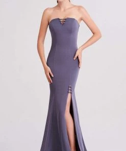 J'Adore Dresses - J15009 Strapless Straight Neck Mermaid Dress With Slit