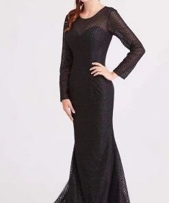 J'Adore Dresses - J15011 Glitter Tulle Long Sleeve Mermaid Dress Formal Gowns