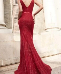 J'Adore Dresses - J15018 Glitter Tulle Deep V Neck Mermaid Gown Formal Gowns