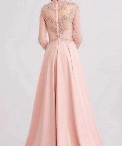 J'Adore Dresses - J15022 Beaded Long Sleeve High Neck A-line Gown Formal Gowns