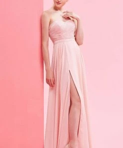 Formal Gowns J'Adore Dresses - J16007 Strapless Sweetheart High Slit Sparkle Chiffon Dress