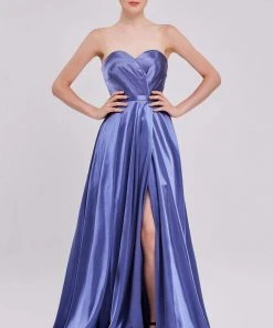 Formal Gowns J'Adore Dresses - J16031 Strapless Sweetheart High Slit Silky Satin Gown