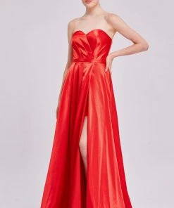 Formal Gowns J'Adore Dresses - J16031 Strapless Sweetheart High Slit Silky Satin Gown