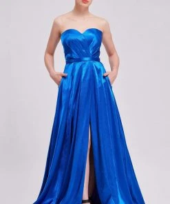 Formal Gowns J'Adore Dresses - J16031 Strapless Sweetheart High Slit Silky Satin Gown